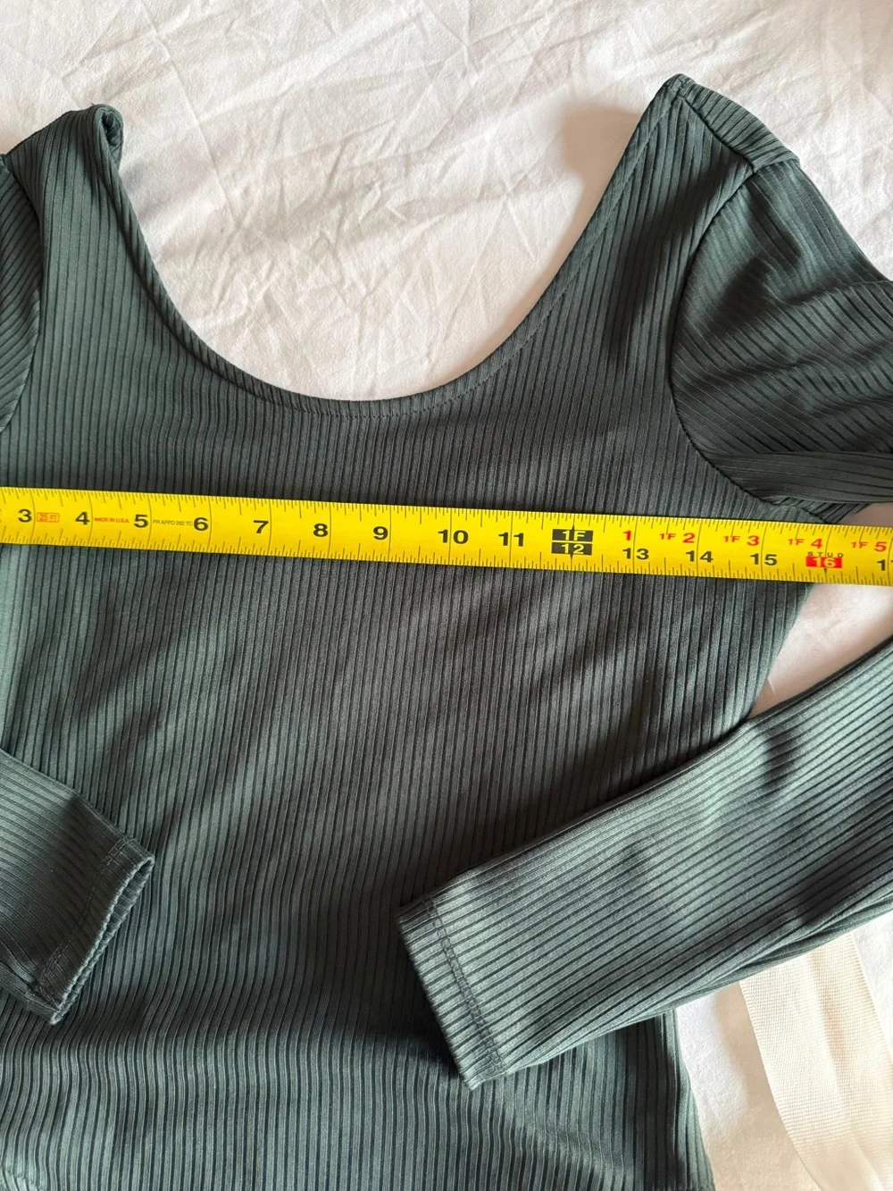 Topshop Ribbed Long Sleeve Back Bow Bodysuit Green US 6